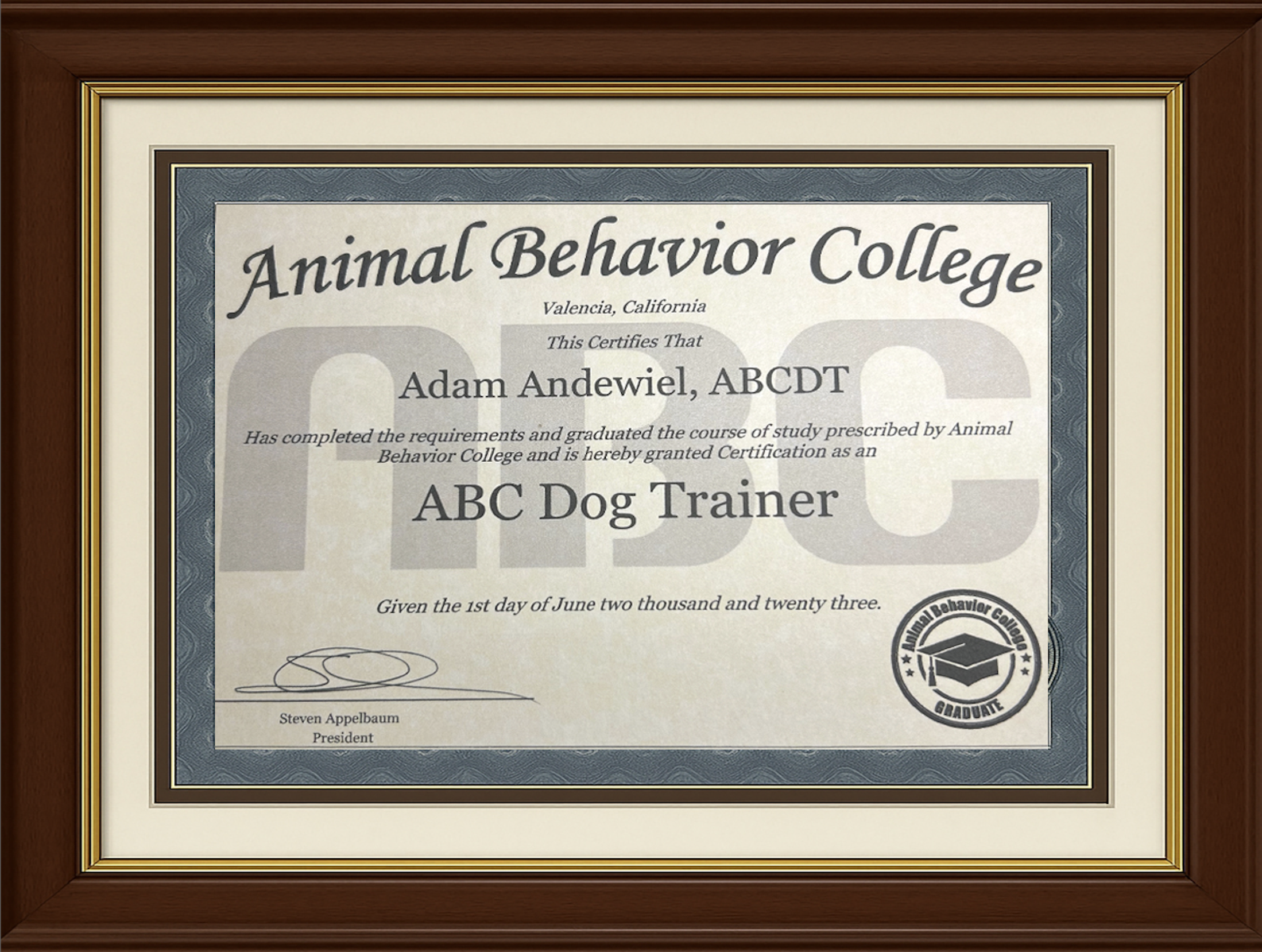 Adam's Dog Training Certification